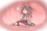  ! 1girl blush brown_eyes hachimaki headband high_ponytail inside_creature japanese_clothes kantai_collection kimono light_brown_hair long_hair long_sleeves open_mouth red_shorts shorts solo spoken_exclamation_mark stomach_(organ) utopia vore white_kimono white_legwear zuihou_(kantai_collection) 