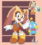  2020 ambiguous_gender anthro blue_eyes bow brown_eyes chao_(sonic) cheese_the_chao clothing cream_the_rabbit duo female footwear gloves handwear lagomorph long_ears mammal miyartz open_mouth open_smile signature smile sonic_the_hedgehog_(series) video_games 