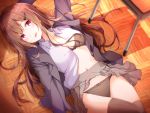  bra brown_hair na53 open_shirt original panties school_uniform shirt_lift skirt_lift underwear 