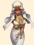  1girl blush breasts cleavage dark_skin dress egyptian egyptian_clothes highres ishizu_ishtar jewelry large_breasts mo3hig3 solo veil white_dress yuu-gi-ou 