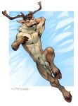  animal_genitalia anthro armpit_hair body_hair capreoline cervid genitals hi_res hooves male mammal muscular pose raiz reindeer scrappyvamp sheath smile smirk solo 