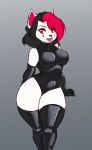  2019 absurd_res anthro bangs black_clothing black_gloves black_hair black_legwear black_nose breasts clothing collar collarbone curvy_figure cute_fangs domestic_cat faizenek felid feline felis female fur glistening glistening_clothing glistening_gloves glistening_legwear gloves hair hair_over_eyes handwear happy hi_res highlights_(coloring) hourglass_figure legwear looking_down mammal medium_breasts monotone_body monotone_fur open_mouth open_smile portrait red_eyes red_highlights rubber rubber_suit simple_background small_waist smile solo standing straight_hair thick_thighs thigh_highs three-quarter_portrait tight_clothing white_body white_fur wide_hips 