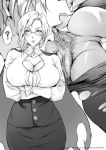  2girls ? ale_(ale_halexxx) anilingus anus arms_under_breasts ass breasts cleavage cleavage_cutout closed_mouth crossed_arms glasses glynda_goodwitch greyscale high-waist_skirt large_breasts looking_at_viewer medium_hair monochrome multiple_girls open_mouth oral out_of_frame pubic_hair pussy rwby skirt spread_ass standing tongue tongue_out torn_clothes torn_legwear yuri 