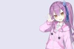  anzu_channel brown_eyes capriccio gray hinomori_anzu hoodie long_hair ponytail purple_hair ribbons shirt third-party_edit 