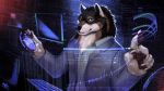  anthro canid canine canis clothed clothing male mammal rakan science science_fiction screens were werecanid werecanine werewolf wolf work zephyxus 