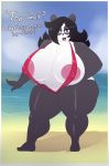  absurd_res anthro beach bikini breasts clothing cloud day dialogue eikasianspire female giant_panda hair hi_res mammal seaside sky sling_bikini solo swimwear ursid 