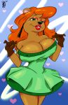  absurd_res anthro breasts cleavage clothed clothing dress eyeshadow female gloves hair handwear hi_res infinitesimal julie_bruin lipstick makeup mammal solo tiny_toon_adventures ursid warner_brothers 