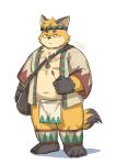  2020 anthro belly cai1448331577 canid canine clothing eyes_closed eyewear fox glasses hi_res humanoid_hands kemono loincloth male mammal overweight overweight_male simple_background solo white_background 