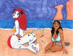  anthro ball beach beach_ball beaver bikini butt canid canine canis charlene_palmer clothing constance_johnson dalmatian domestic_dog dreadwolfclaw1990 female female/female hi_res invalid_tag mammal rodent sea seaside size_difference swimwear water 