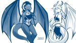  2020 7:4 anthro anthrofied bikini blue_and_white canid canine canis clothing conditional_dnp dragon duo female hi_res horn hybrid keidran leaning leaning_back looking_at_viewer looking_back madam_reni_(twokinds) mammal membrane_(anatomy) membranous_wings midriff monochrome navel raine_silverlock scalie simple_background sketch smile swimwear tailwag tom_fischbach twokinds webcomic western_dragon white_background wings wolf 