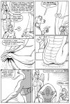  2020 ? anthro black_and_white clothed clothing comic dragon english_text equid equine female genitals gustav_(here_there_be_dragons) here_there_be_dragons horn horse karno male mammal monochrome naga open_mouth piercing pussy reptile scalie serpentine snake speech_bubble teeth text wings zashy 