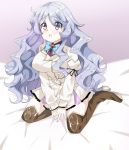  artist_name ass bed beyblade beyblade:_burst blue_hair blush boots breasts chankyone character_name crying cum cum_in_mouth jewelry large_breasts legs long_hair military military_uniform nishiro_nya open_eyes open_mouth purple_eyes simple_background sitting skirt solo uniform wavy_hair 