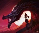  alectorfencer black_body black_scales canid canine day detailed_background dragon mammal open_mouth outside scales teeth 