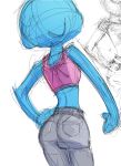  anthro blue_body blue_fur butt cartoon_network colored_sketch domestic_cat faceless_female felid feline felis female filthypally fur guide_lines hand_on_hip mammal midriff nicole_watterson rear_view simple_background sketch solo the_amazing_world_of_gumball white_background 