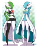  bottomwear breasts clothing duo female gardevoir hair hair_over_eye hotpants looking_at_viewer midriff nintendo not_furry one_eye_obstructed orange_eyes pok&eacute;mon pok&eacute;mon_(species) red_eyes rilex_lenov shiny_pok&eacute;mon shorts sibling sister sisters skirt twins video_games 