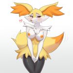  &lt;3 1:1 anthro blush braixen breast_gap breasts cerf female hi_res humanoid_hands legs_together looking_at_viewer looking_seductive movement_lines multicolored_ears navel nintendo nipples pok&eacute;mon pok&eacute;mon_(species) simple_background smile solo tailwag thick_thighs video_games white_background yellow_eyes yellow_nipples 