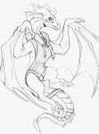  2020 absurd_res clothing digital_media_(artwork) dragon feral hi_res hoodie horn male membrane_(anatomy) membranous_wings monochrome simple_background smile solo spines toes topwear white_background wings wyvern zazush-una 