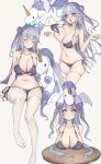  /\/\/\ 1girl absurdres accidental_exposure ahoge alicorn azur_lane bangs bare_arms bare_shoulders bikini black_bikini blunt_bangs bouncing_breasts breasts cleavage closed_eyes collarbone commentary_request double_bun eyebrows_visible_through_hair full_body highres horns large_breasts long_hair looking_up multiple_views navel no_shoes older purple_eyes purple_hair sherryqq side-tie_bikini simple_background single_horn sitting sleeping sleeping_upright stomach swimsuit thighhighs unaligned_breasts unicorn_(azur_lane) very_long_hair white_background white_legwear 