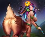  badcompzero big_breasts blue_eyes breasts brown_hair butt cervid cervid_taur featureless_breasts featureless_crotch female fluffy fluffy_tail hair hi_res humanoid_taur league_of_legends lillia_(lol) looking_at_viewer looking_back mammal mammal_taur presenting presenting_hindquarters purple_hair riot_games solo taur video_games 