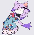  2022 anthro blaze_the_cat clothing domestic_cat felid feline felis female hi_res lavender_fur lying mammal mario mario_bros nintendo on_back pajamas phone relaxing sega slippers solo sonic_the_hedgehog_(series) spinstellar video_games 