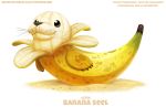  ambiguous_gender banana banana_peel beady_eyes brown_eyes claws cryptid-creations english_text feral food food_creature fruit humor mammal marine pinniped plant pun seal simple_background smile solo text url visual_pun whiskers white_background yellow_body 