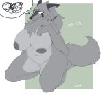  anthro anthrofied areola belly big_areola big_belly big_breasts big_nipples biped breasts canid canine canis chest_tuft curvy_figure domestic_dog eyelashes female fluffy fluffy_tail fur grey_body grey_fur hi_res huge_breasts inverted_nipples josun long_snout mammal mig-25 multicolored_body multicolored_fur navel nipples nude signature simple_background snout solo speech_bubble thick_thighs tuft two_tone_body two_tone_fur voluptuous wide_hips 