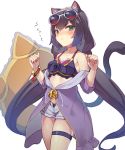  absurd_res animal_humanoid black_body black_fur black_hair blush breasts cat_humanoid clothing eyewear felid felid_humanoid feline feline_humanoid female fur gatling033 green_eyes hair hi_res humanoid kyaru_(princess_connect) long_hair mammal mammal_humanoid princess_connect! princess_connect!_re:dive simple_background small_breasts solo sunglasses swimwear 