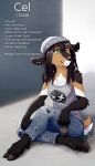  2020 5_fingers anthro black_hair bovid breasts brown_body brown_fur caprine clothed clothing digital_media_(artwork) ear_piercing english_text female fingers fur goat hair hooves mammal piercing sitting smile solo tasanko text white_body white_fur yellow_eyes 