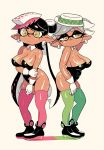  big_breasts breasts callie_(splatoon) cephalopod cleavage clothed clothing curvy_figure duo ear_piercing ear_ring female footwear glistening glistening_body gloves green_clothing green_legwear green_socks handwear hat headgear headwear hi_res humanoid inkling legwear marie_(splatoon) marine mollusk nintendo one-piece_swimsuit piercing pink_clothing pink_legwear pink_socks shoes simple_background sneakers socks splatoon squid_sisters_(splatoon) suntan swimwear tan_line thick_thighs thigh_highs video_games voluptuous white_background yuta_agc 