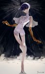  1other androgynous bangs closed_mouth colored_eyelashes crystal_hair full_body golden_arms hair_between_eyes highres houseki_no_kuni kajino looking_to_the_side phosphophyllite phosphophyllite_(ll) shorts solo standing tsuki_jin walking white_eyes white_shorts 