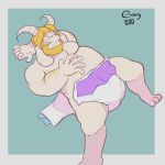  1:1 abstract_background anthro asgore_dreemurr beard blonde_hair boss_monster bovid caprine clothed clothing diaper extry facial_hair hair hi_res horn long_ears lying male mammal on_back signature solo topless topless_male undertale video_games 
