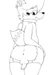  anthro brotha&#039;s building butt canid canine fox fur genitals hi_res house male mammal monochrome penis simple_background solo 
