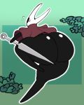  2019 angstrom anthro arthropod big_butt biped blush bottomless butt butt_focus cloak clothed clothing digital_media_(artwork) embarrassed fecharis female hi_res hollow_knight hornet_(hollow_knight) huge_butt mostly_nude needle_(disambiguation) rear_view solo team_cherry thick_thighs video_games weapon 