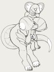  2019 3_toes 4_toes ambiguous_gender angstrom anthro areola big_breasts big_butt biped breasts butt digital_media_(artwork) duo female grey_background hi_res holding_(disambiguation) huge_breasts huge_butt kobold nipples non-mammal_breasts nude reptile scalie simple_background snake thick_thighs toes 