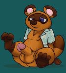  aloha_shirt animal_crossing balls brown_body brown_fur canid canine dad_bod fur fur_markings genitals hi_res male mammal markings mousecat nintendo overweight penis procyonid raccoon raccoon_dog solo stockings_(marking) tanuki tom_nook_(animal_crossing) video_games 