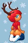  2018 4_fingers anthro antlers bedroom_eyes butt caprine christmas clothed clothing costume dedoftheline digital_media_(artwork) female hair half-closed_eyes holidays horn kneeling lammy_lamb looking_at_viewer looking_back mammal mistletoe pants_down parappa_the_rapper partially_clothed plant purple_eyes rear_view red_hair seductive sheep short_hair sr um_jammer_lammy undressing video_games 