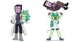  aged_up anthro beverage cartoon_network clothing coffee duo female fingerless_gloves fink_(ok_k.o.!_lbh) fur gloves green_body green_fur green_hair hair handwear hi_res human ingen_(artist) male mammal murid murine ok_k.o.!_let&#039;s_be_heroes professor_venomous rat rodent simple_background white_background 