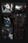  2018 anthro black_body black_border border dragon drone duo endium forced forced_transformation goo_creature goo_transformation hi_res living_latex lock_bulge male male/male membrane_(anatomy) membranous_wings muscular muscular_male null_bulge red_eyes sequence talen transformation vyrnen white_body wings 