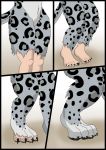  2012 ambiguous_gender claws comic felid female_(lore) fur grey_body grey_fur hi_res human_to_feral mammal naturally_censored navel oter pantherine simple_background snow_leopard solo species_transformation spots standing transformation 
