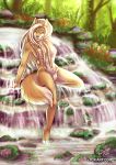  anthro canid canine canis female freya_(tanrowolf) hi_res mammal nature nude pinup pose solo text toxi_de_vyne_(artist) url waterfall wolf 