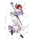 1girl dress fire_emblem fire_emblem:_mystery_of_the_emblem fire_emblem_heroes full_body highres holding lena_(fire_emblem) long_hair official_art red_eyes red_hair shoes solo staff transparent_background white_dress 