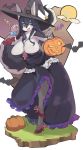  2018 absurd_res ambient_bat anthro big_breasts breasts canid chiropteran cleavage clothed clothing dress food footwear fruit halloween hi_res high_heels holidays mammal moon open_mouth plant pumpkin shoes smile wanko0487 witch_hatfemale 