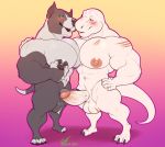  2019 abs absurd_res anthro ball_tuft balls big_muscles big_nipples big_pecs blush bodily_fluids canid canine canis comparing comparing_muscles daxx_(shirteater18) dinosaur domestic_dog duo erection eye_contact genitals gradient_background half-closed_eyes hand_on_back hi_res kissing looking_at_another male male/male mammal marlon.cores muscular muscular_anthro muscular_male narrowed_eyes navel nipple_fetish nipple_piercing nipple_pinch nipple_play nipples nude pecs penis piercing pinch pit_bull reptile romantic_ambiance saliva saliva_string scalie shirteater18 signature simple_background standing theropod tuft tyrannosaurid tyrannosaurus tyrannosaurus_rex vein veiny_penis 
