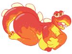  anthro blargg breasts female looking_at_viewer lying mario_bros multicolored_body nintendo nipples nude on_front scalie slightly_chubby solo spritedraws super_mario_world video_games 