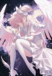  1girl dress kaname_madoka mahou_shoujo_madoka_magica pink_hair solo ultimate_madoka wanke white_dress wings yellow_eyes 