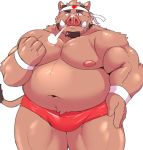  12beat13 2020 anthro belly brown_body brown_fur clothing fur humanoid_hands kemono male mammal moobs navel nipples overweight overweight_anthro overweight_male simple_background solo suid suina sus_(pig) underwear white_background wild_boar 