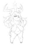  2019 :3 absurd_res animal_humanoid anthro antlers belly big_breasts big_nipples biped bovid bovid_humanoid bovine bovine_humanoid breasts deep_navel digital_media_(artwork) exposed_breasts eyebrow_through_hair eyebrows eyelashes fantasy female fire fur guide_lines hair hi_res hooves horn huffslove huge_breasts humanoid inner_ear_fluff long_ears long_hair looking_at_viewer mammal mammal_humanoid monochrome navel nipples nude presenting short_stack simple_background slightly_chubby smile solo standing thick_thighs translucent translucent_hair tuft white_background 