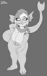  2018 anthro big_breasts breasts claws dota female gcfmug greyscale hi_res marine monochrome nipples pupils sharp_teeth slark_the_nightcrawler slit_pupils solo teeth video_games 