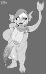  2018 anthro balls big_balls big_breasts big_penis breasts claws dota gcfmug genitals greyscale gynomorph hi_res huge_balls huge_penis hyper hyper_balls hyper_genitalia hyper_penis intersex marine monochrome nipples penis pupils sharp_teeth slark_the_nightcrawler slit_pupils solo teeth video_games 