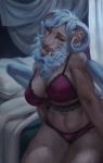  2020 blue_hair breasts clothing curved_horn digital_media_(artwork) eyebrows eyelashes felid feline hair hi_res horn hybrid mammal panties raventenebris underwear whiskers 